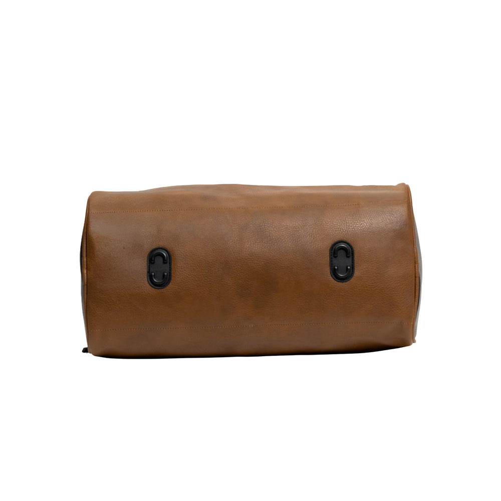 RENOVA Black & Tan Brown Dual-Tone Faux Leather Travel Duffle Bag