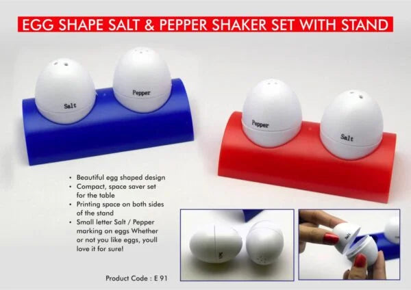 E91 – Egg shaped salt & pepper shaker set with stand
