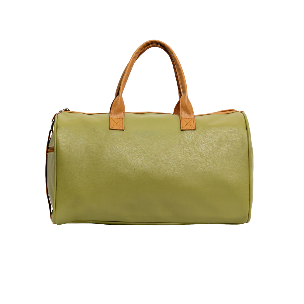 Olive Green & Tan Faux Leather Travel Duffle Bag with U-Zip Pocket (Model: R412)