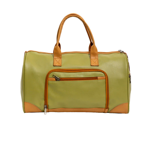Olive Green & Tan Faux Leather Travel Duffle Bag with U-Zip Pocket (Model: R412)