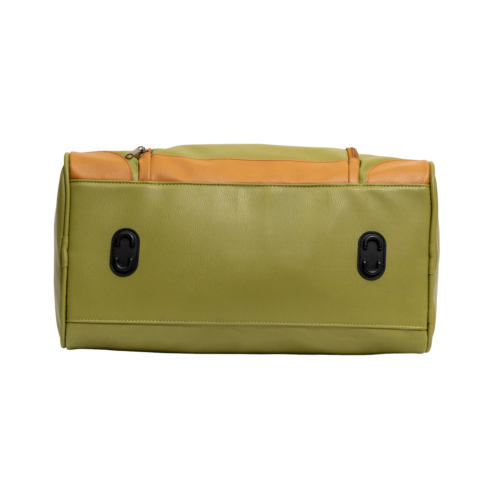 Olive Green & Tan Faux Leather Travel Duffle Bag with U-Zip Pocket (Model: R412)