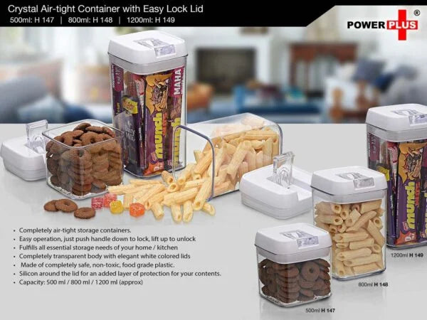 H148 – Crystal Air-tight Container with Easy Lock Lid (800 ml) by Power Plus