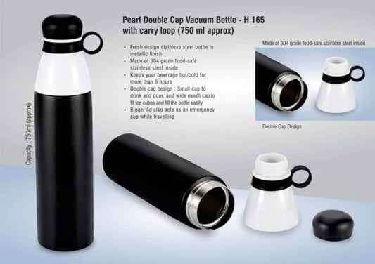 H165 – Pearl Double cap Vacuum bottle in metallic finish with carry loop (750 ml approx)