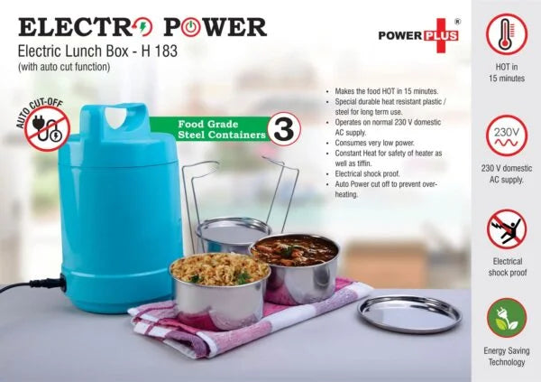 H183 – Electro Steel: 3 container electric steel lunch box with Auto cut function