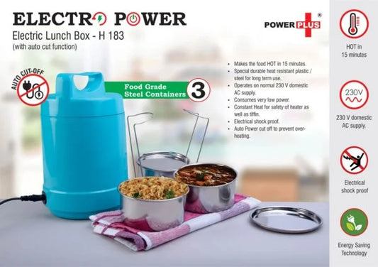 H183 – Electro Steel: 3 container electric steel lunch box with Auto cut function