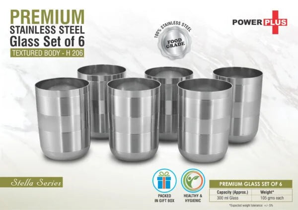H206 – Premium Stainless steel glass set of 6 | Textured body