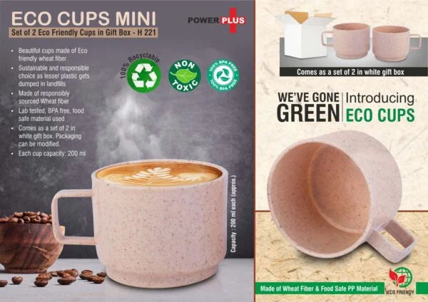 H221 – Eco cups mini: Set of 2 eco friendly cups in gift box