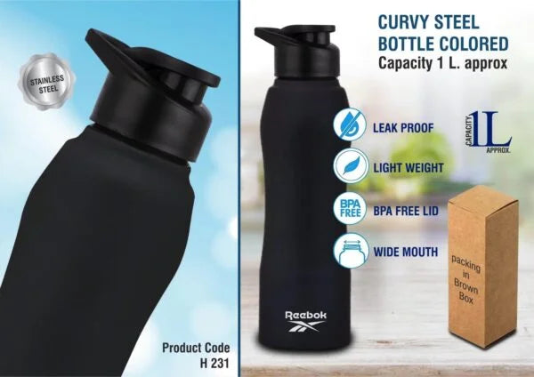 H231 – Curvy steel bottle Colored | Capacity 1L approx