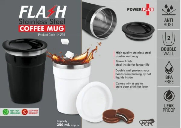 H235 – Flash: Stainless Steel Coffee mug | 4 panel design | Leak Proof | Capacity 350ml approx