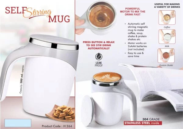 H264 – Self Stirring mug | 304 grade steel inside | Capacity 380 ml approx