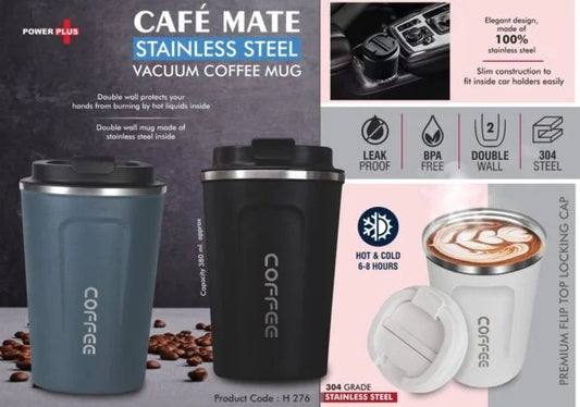 H276 – Cafe Mate: Stainless Steel Vacuum coffee mug | Premium Flip top locking cap | Capacity 380ml approx