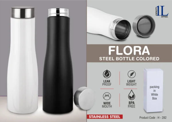 H282 – Flora Steel single wall bottle Colored | Capacity 1L approx
