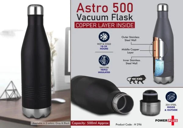 H296 – Astro 500 Vacuum Flask | 304 Grade Steel | Keeps hot for 18-24 hours | Copper Layer inside | Capacity 500ml Approx