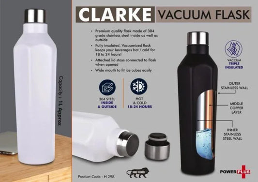 H298 – Clarke Vacuum Flask | 304 Grade Steel | Keeps hot for 18-24 hours | Copper Layer inside | Capacity 1L Approx