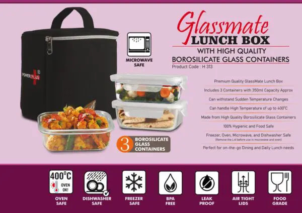 H313 – GlassMate Lunch Box: Lunch box with High quality borosilicate glass Containers