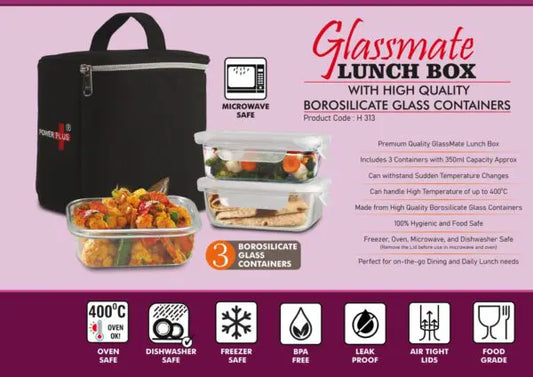 H313 – GlassMate Lunch Box: Lunch box with High quality borosilicate glass Containers