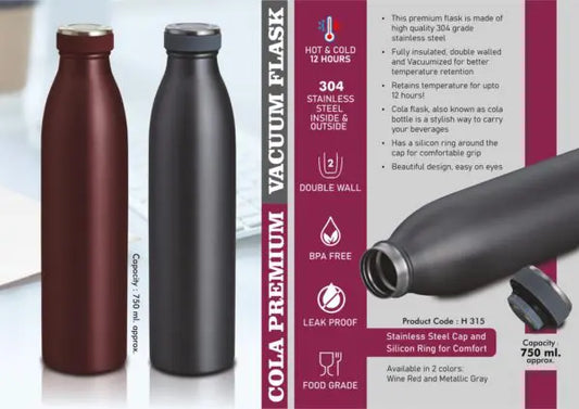 H315 – Cola Premium Vacuum Flask | 304 steel inside & outside | Capacity 750ml | 12 hours hot / cold