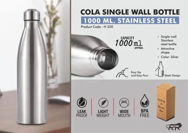 H320 – Cola Single Wall Steel bottle 1L : Natural