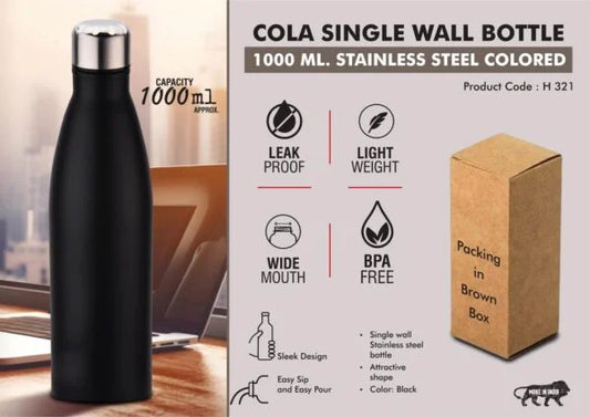 H321 – Cola Single Wall Steel bottle 1L : Colored