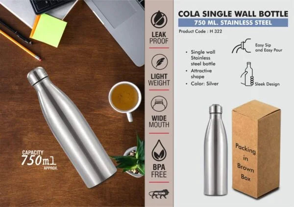 H322 – Cola Single Wall Steel bottle 750ml : Natural