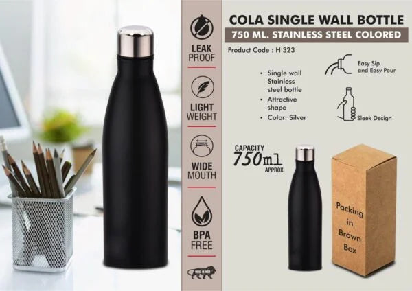H323 – Cola Single Wall Steel bottle 750ml : Colored