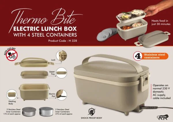 H328 – ThermoBite: Electric Lunch Box with 4 Steel Containers
