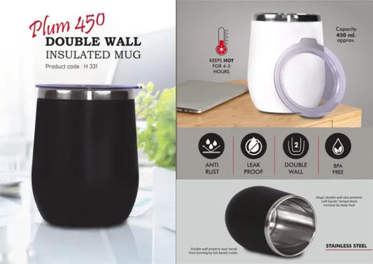 H331 – Plum 450: Double wall Insulated Mug | Keeps hot for 4-5 hours | Capacity 450ml Approx