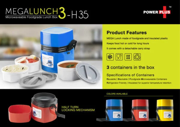 H35 – Power Plus Mega Lunch Box (Microwaveable)- 3 Box