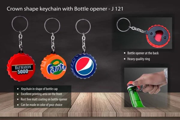 J121 – Crown shape keychain with Bottle opener