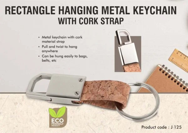 J125 – Rectangle hanging metal keychain with Cork strap