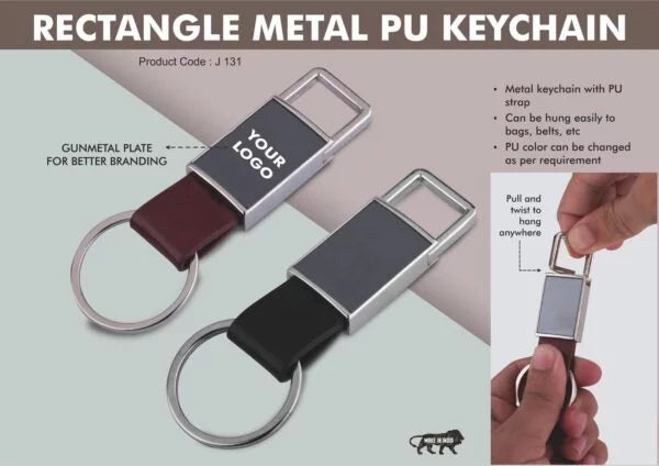 J131 – Pull out rectangle metal PU keychain