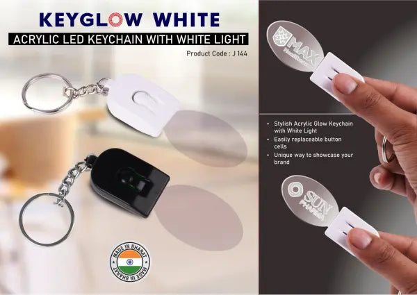 J144 – Keyglow White: Acrylic LED Keychain with White Light – Oval shape