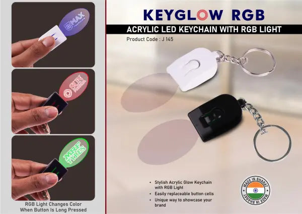 J145 – Keyglow RGB: Acrylic LED Keychain with RGB Light – Oval shape