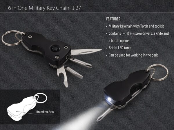 J27 – 6 in 1 military key chain (with toolkit and torch)