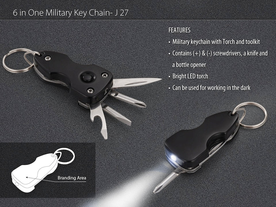 J27 – 6 in 1 military key chain (with toolkit and torch)