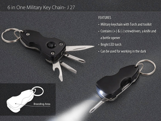 J27 – 6 in 1 military key chain (with toolkit and torch)