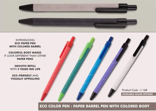 L168 – Eco color pen: Paper barrel pen with colored body