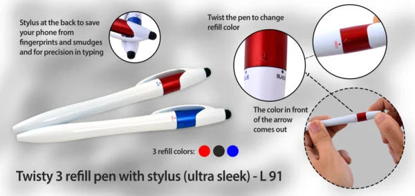 L91 – Twisty 3 refill pen with stylus (ultra sleek)