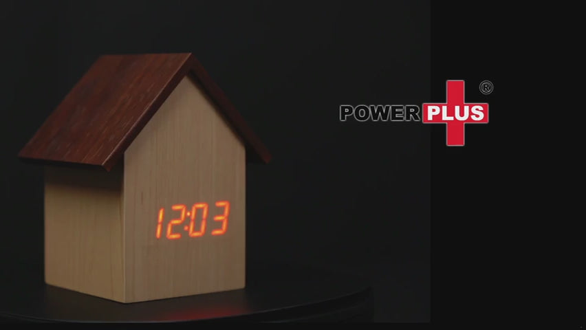 A121 – Hut shape wooden LED clock with temperature and sound sensor | Dual power (Battery / USB)