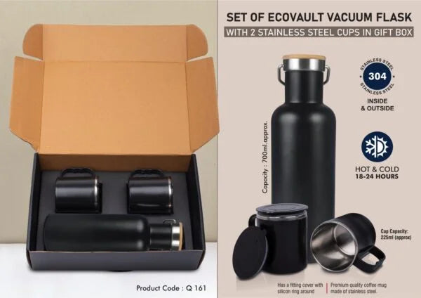 Q161 – Set of EcoVault Vacuum Flask with 2 Stainless steel cups in Gift box