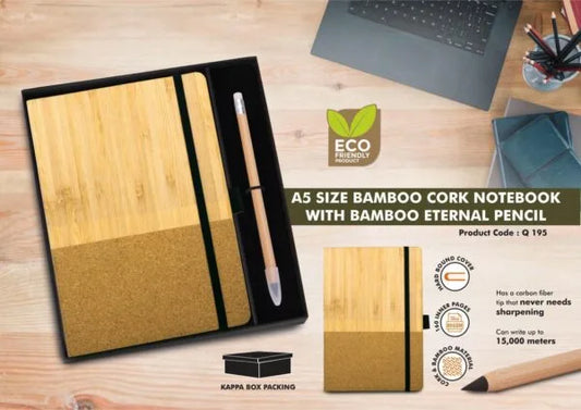 Q195 – Notebook Gift set Eco: Bamboo & Cork A5 Notebook With Eternal Bamboo Pencil